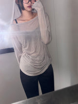 Middle Drape Loose Hooded Long Sleeve T-Shirt 3color