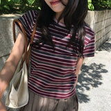 リナストリッピードキャップスリーブショートスリーブTシャツ2 カラーズ