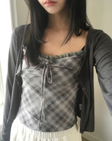 Beautin Strap Check Tank & Cardigan Set