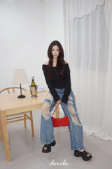 Black Off-Shoulder Cover Long Sleeve T-Shirt