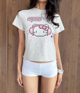 EatmePlz ピクセルキティキャットコットンリラックスサマーTシャツ