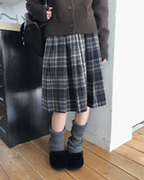 Siha Pleated Midi Check Skirt