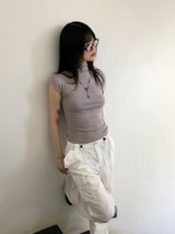 Homyoon キャップスリーブ ハーフポーラークロップタンクトップ Tシャツ