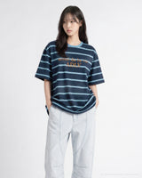26SS ストライプウォッシュ加工ポイントロゴ半袖Tシャツ