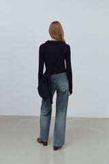 SUEDE STRING SHOULDER BAG - BLACK