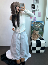 フリース 🤍🐏ラインポイントバルーンロングパンツ 🤍🩶🖤3カラー