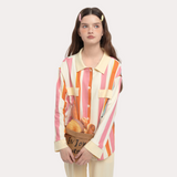 Vibrant Orange Contrast Striped Long Sleeve Pajama Set - 95% Cotton Cozy Sleepwear