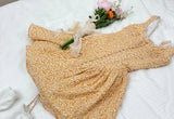 rirri Summer French-Inspired Pure & Alluring Style Retro Vacation100% Cotton Drawstring Waist Tie Dress