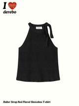 Halter Strap Red Flared Sleeveless T-shirt