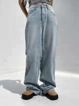 (UNISEX) RIVER DAMAGE UNIQUE WIDE LIGHT BLUE UNISEX PANTS