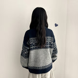 Ara two-tone Nordic pattern two-way zip-up cardigan