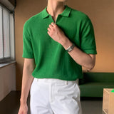 LMN レイニーシルケットハッチセミジップアップ半袖ニット (8 colors)