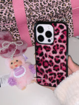 [glass] leopard fur case - pink