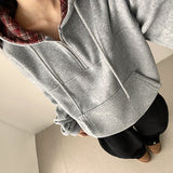 Bay Check Anorak Fleece Semi-Zip Up Hoodie
