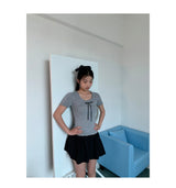 ribbon frill sweet short-sleeved knitwear
