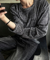 "ベロア リベットラウンドネックロングスリーブニットT "