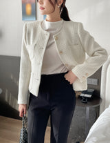 Shurea No Collar Pearl Tweed Jacket