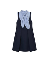 エステルリボンタイプリーツミニドレス Sky Navy