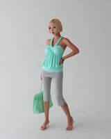 Shirred halter neck volume flare tank top