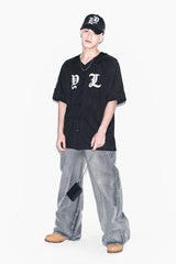 CUBIC APPLIQUE MESH BASEBALL JACKET BLACK