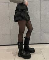 Ribbon string slit button stripe skirt