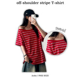 Watt Unfooted Off Shoulder Stripe Boxy Fit Short Sleeve