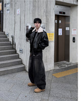 Dot heavy brushed balloon denim pants