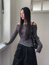 ラッフルシースルーシャーリングドレープロングスリーブ