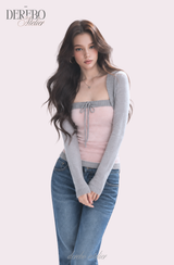 Pink gray bolero top two-piece