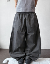 Fluffy Check Elastic Waist Balloon Pants 2Color