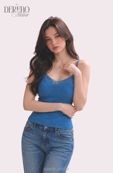 Deep Blue Lace Sleeveless Top