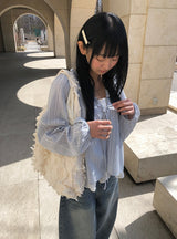 アンナ ストライプ レース フリル レイヤード ブラウス
