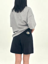  3RD REORDER HIP POCKET EMBROIDERY BLACK DENIM SHORTS LONG VERSION code 25106