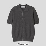 ステルカラーブロックカラー半袖ニットカーディガン