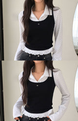 Tweety Frill Collar Polka Dot Long Sleeve T-Shirt