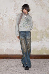 Wasteland Fitter Oil-stained Dirty Fit Straight-leg Hole Jeans