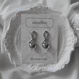 [fromis_9 Jiheon Earrings] デイリーリボン&モダンハートピアス - シルバーカラー