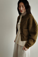 Boucle wool cardigan, Khaki