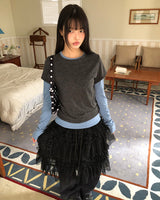 シールトーンブロックレイヤード長袖Tシャツ