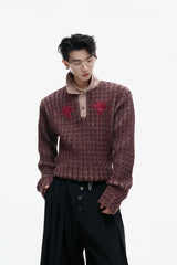 Sequin Collar Fitted Knit Sweater