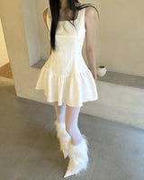 Snow Blossom Shirring Sleeveless Dress