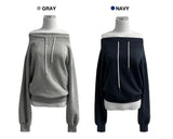 Off-shoulder cotton training band string sweatshirt (2 colors)