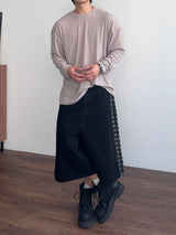 リネン ルーズフィット ラウンド ロングスリーブ Tシャツ (5color) (No.966)