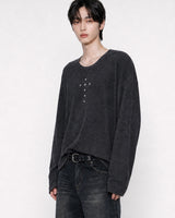 (UNISEX) Rivet Ribbed Long Sleeve