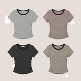 (Cotton Spandex/Waist Slim Fit 🤍) Pepero Zandara Short-Sleeved T-Shirt (4 colors)