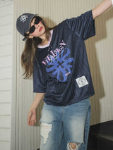 グロッシーストライプロゴTシャツ (ネイビー)