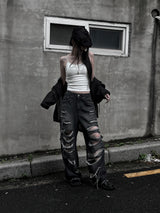 black destroyed wide denim