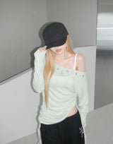 eyelet punching shirring long tee(4 color)