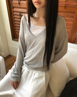 Remol Deep V-Neck Long Sleeve Knit Top