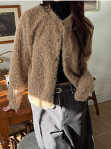 Hairy crop round knit cardigan(3color)